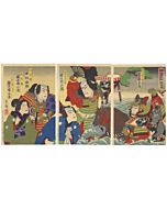 Utagawa Kunisada III, Kabuki Play, Meiji Theatre, japanese woodblock print, samurai