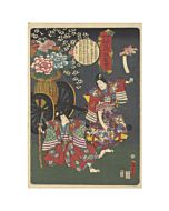 kunisada II, floral pattern, kimono, japanese woodblock print