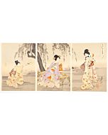 chikanobu yoshu, fireflies, court ladies, kimono