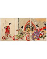 chikanobu yoshu, Ladies with Musical Instruments, kimono design, japanese fashion