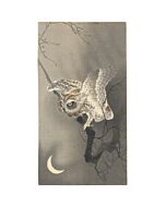 koson ohara, owl and crescent moon, bird print