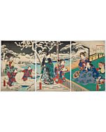 fusatane utagawa, tale of genji, winter season, snow landscape