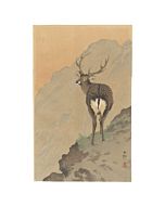 ohara koson, deer, mountains, japanese nature, japanese woodblock print, japanese antique