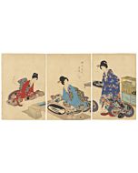 chikanobu, hakoniwa, kimono, japanese woodblock print, japanese garden