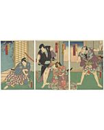 kunichika toyohara, kimono, courtesan, sakura, cherry blossom, japanese woodblock print