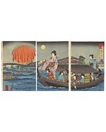 nobukazu yosai, hanabi, fireworks, kimono design, japanese woodblock print