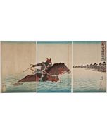 nobukazu yosai, Akechi Samanosuke Crossing the Omi Lake, river, samurai, warrior