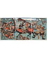 japanese art, japanese antique, woodblock print, ukiyo-e, Toyokuni III Utagawa, Lady Tomoe in a Battle 