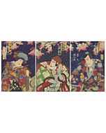 kunichika toyohara, kabuki theatre, kabuki actors, traditional design, kimono, fashion, entertainment, sakura