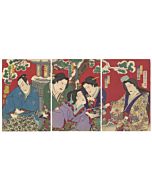 kunichika toyohara, kabuki theatre, kabuki play, winter scene, kimono design, japanese pattern
