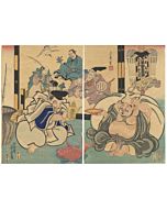 yoshitora utagawa, ebisu, hotei, sake, edo period, seven lucky gods, shichifukujin