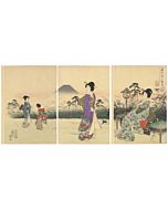 chikanobu yoshu, mount fuji, kiono design, chiyoda palace, japanese woodblock print
