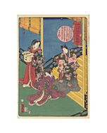 kunisada II, toyokuni IV, kimono design, floral pattern, japanese woodblock print