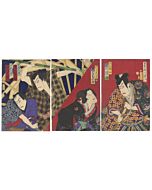 kunichika toyohara, kabuki play, kabuki theatre, performance, japanese actors, meiji, japanese design