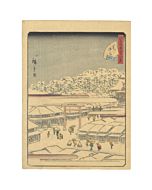 hiroshige II, shiba, edo, japanese shrine, winter landscape, japanese woodblock print