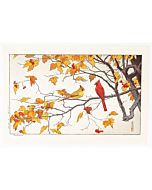 toshi yoshida, cardinals, bird, japanese woodblock print