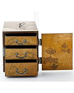 Kodansu, Small Lacquerware Cabinet for Incense, Wood, Landscape, Nature, Original Japanese antique