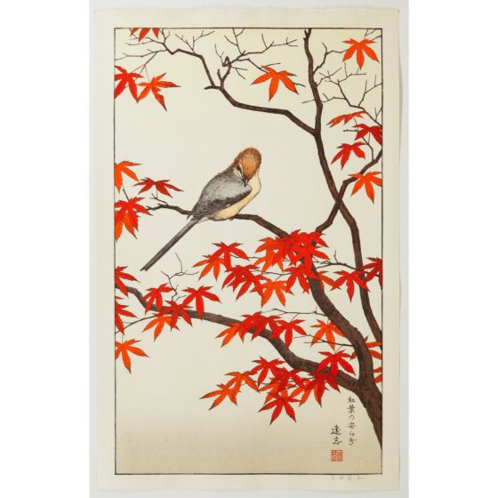 japanese art, japanese antique, woodblock print, ukiyo-e, Toshi Yoshida, Tranquility amongst Autumn Leaves