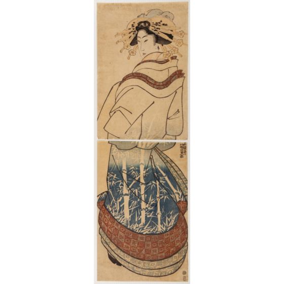 kunisada I utagawa, courtesan in blue kimono