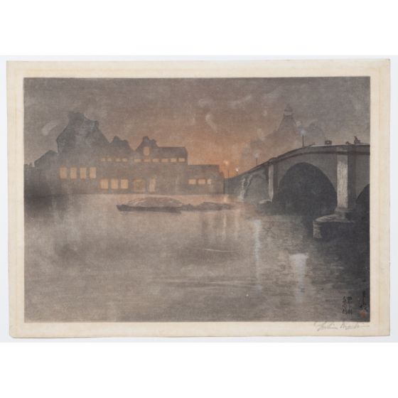 japanese art, japanese antique, woodblock print, ukiyo-e, Yoshio Markino, Putney Bridge