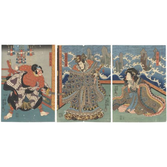 Toyokuni III Utagawa,  Kabuki, The Battles of Coxinga, japanese woodblock print, japanese antique