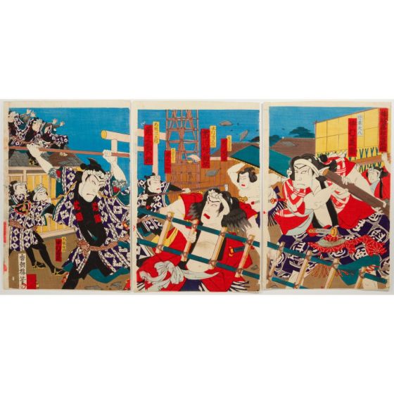 japanese art, japanese antique, woodblock print, ukiyo-e, Kochoro, Kabuki Play "Kami no Megumi Wago no Torikumi"