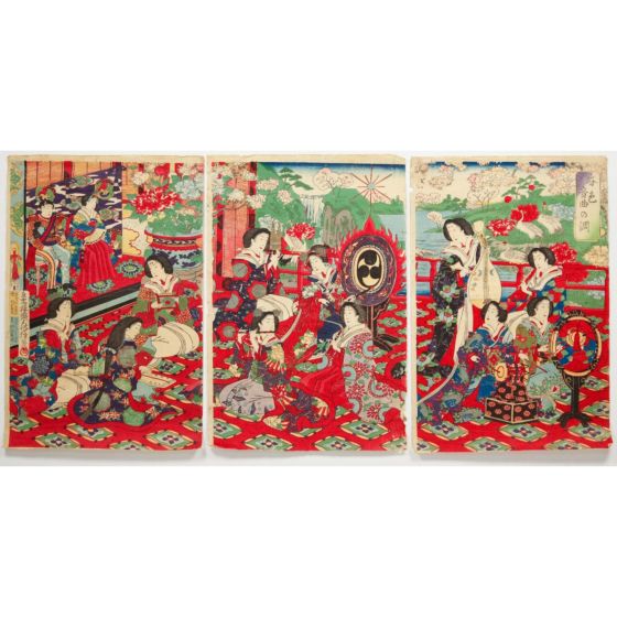 japanese art, japanese antique, woodblock print, ukiyo-e, Fusatane Utagawa, Harmony of Spring