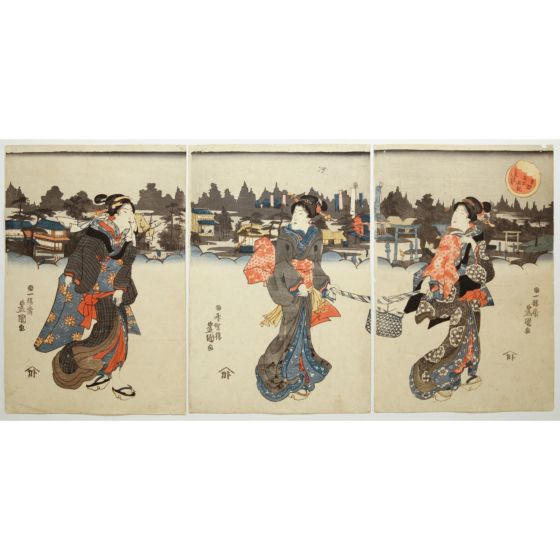 japanese art, japanese antique, woodblock print, ukiyo-e, Toyokuni III Utagawa, Masaki in February