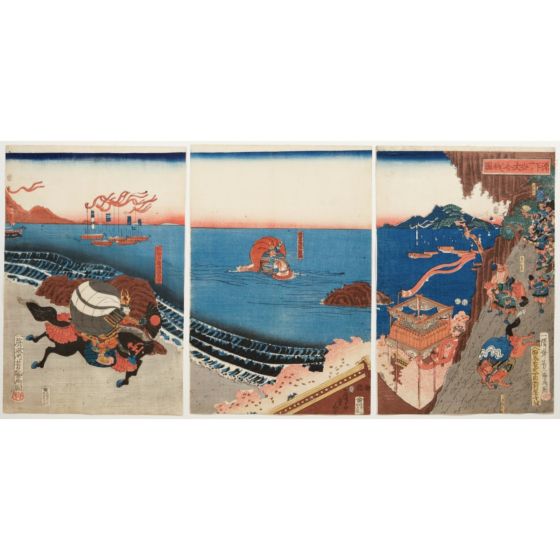 Yoshikado Utagawa, musha-e, samurai art, original japanese woodblock print, japanese antique, japanese art