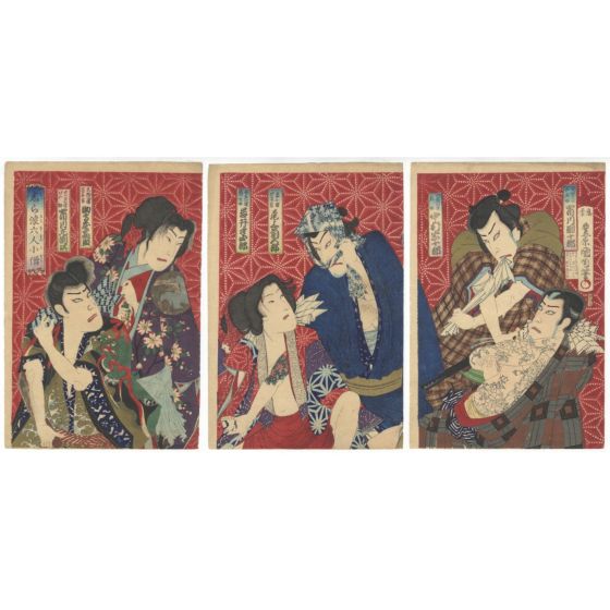 kunichika toyohara, Actors in the Roles of Shiranami, tattoo design, irezumi