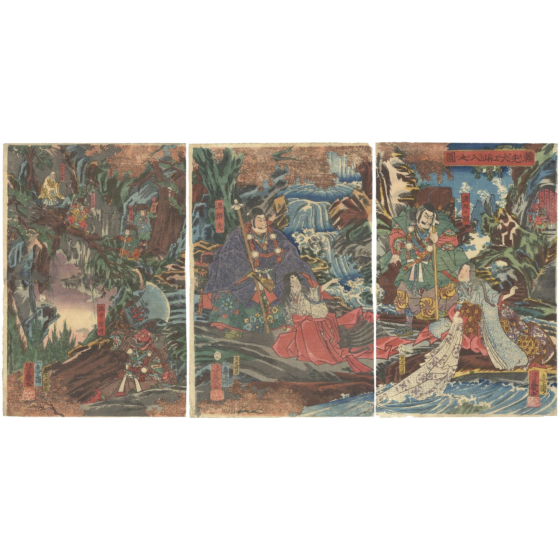 japanese woodblock print, japanese antique, ukiyo-e, warrior, samurai, legend, yoshiiku