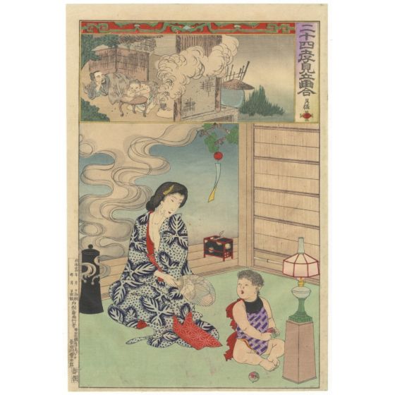 chikanobu, kimono, mother and child, japanese woodblock print