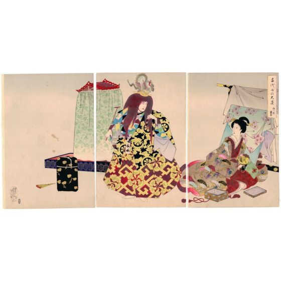 Chikanobu Yoshu, Noh Theatre, Chiyoda Palace, kimono, pattern, japanese woodblock print
