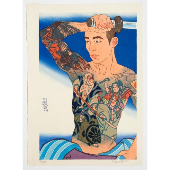 japanese art, japanese antique, woodblock print, ukiyo-e, Paul Binnie, Ushiwakamaru and Benkei, United Kingdom