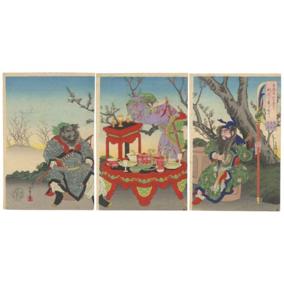 Kuniteru III Utagawa, Peach Garden, Three Kingdoms, japanese woodblock print