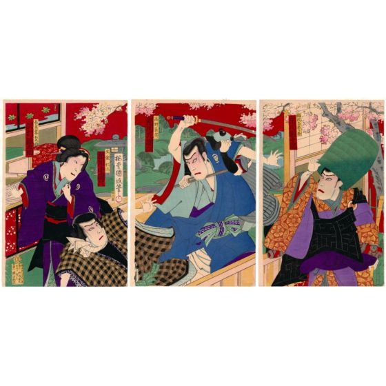 Baido Kunimasa, Kunisada III, Takano Choei, Kabuki, japanese woodblock print, japanese antique
