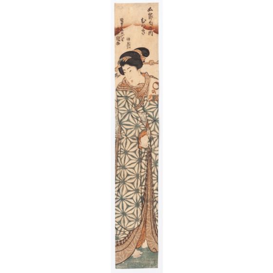  Toyokuni II Utagawa, Hashira-e, Beauty, japanese woodblock print, japanese antique, kimono