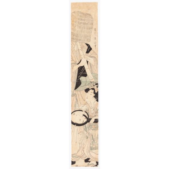 Eizan Kikugawa, Hashira-e, Komuso and Beauty, kimono, japanese woodblock print