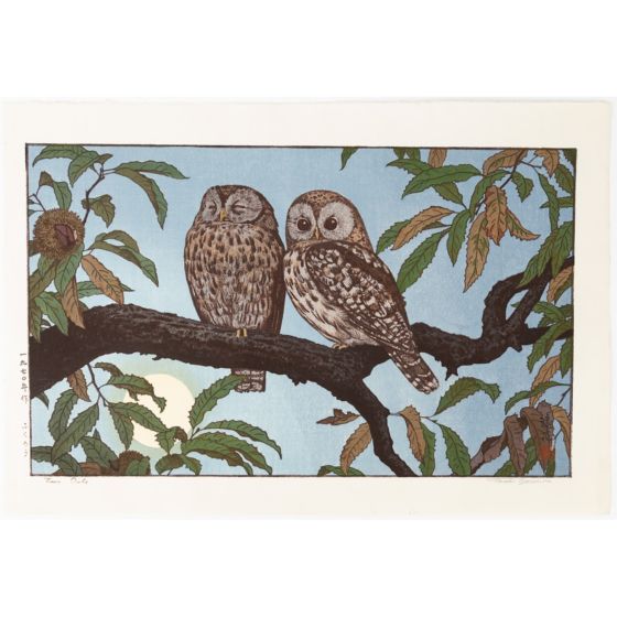 toshi yoshida, owl, bird, japanese woodblock print