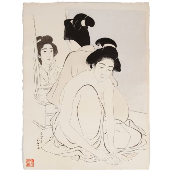 Goyo Hashiguchi, japanese bath, japanese woodblock print, antique, shin hanga, japanese hairstyle