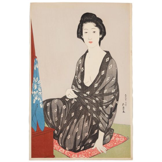Goyo Hashiguhi, summer kimono, yukata, japanese woodblock print, japanese antique, shin hanga