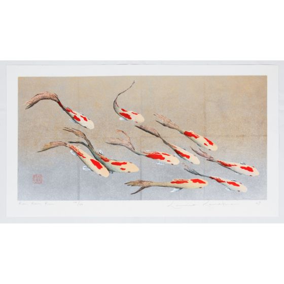 kunio kaneko, contemporary print, koi fish, japanese woodblock print, japan