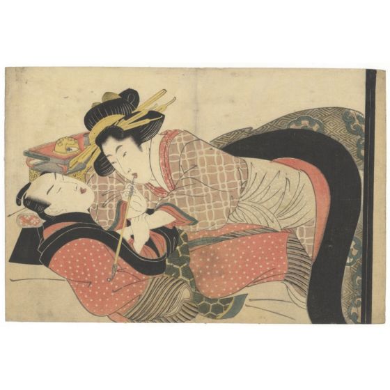 Eizan Kikugawa, Shunga, Smoking, Original Japanese woodblock print, Beauty, Erotic