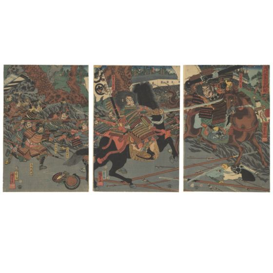 japanese woodblock print, japanese antique, warrior, samurai, kuniyoshi utagawa