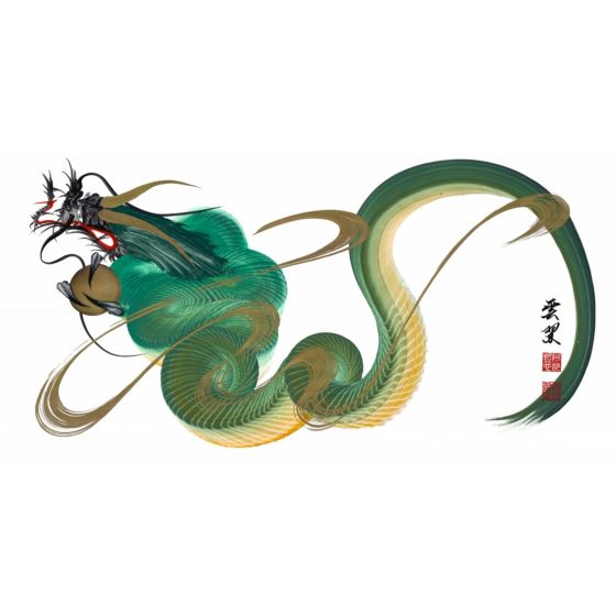 Tetsuya Abe, Green Dragon, One Stroke, Contemporary Art, Original Japanese ink painting