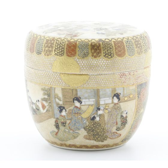 Satsuma Tea Caddy, Gold, Japanese antique, Japanese art, Pattern