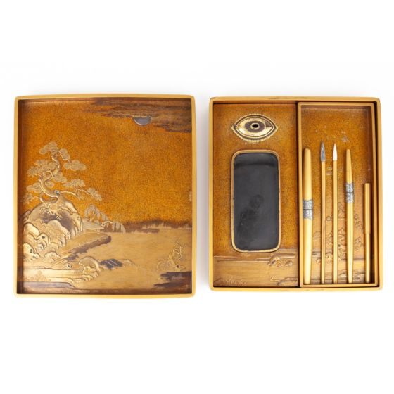 Maki-e, Rinpa, Suzukibako, Calligraphy Set, Calligraphy box, Japanese antique