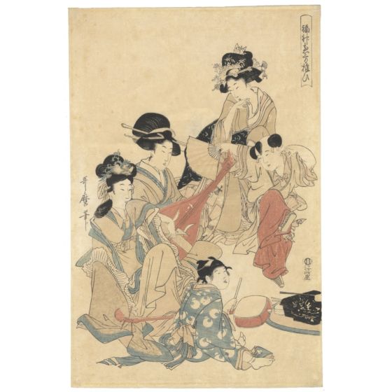 Utamaro Kitagawa, Courtesan, Edo, japanese antique, japanese woodblock print, japanese music