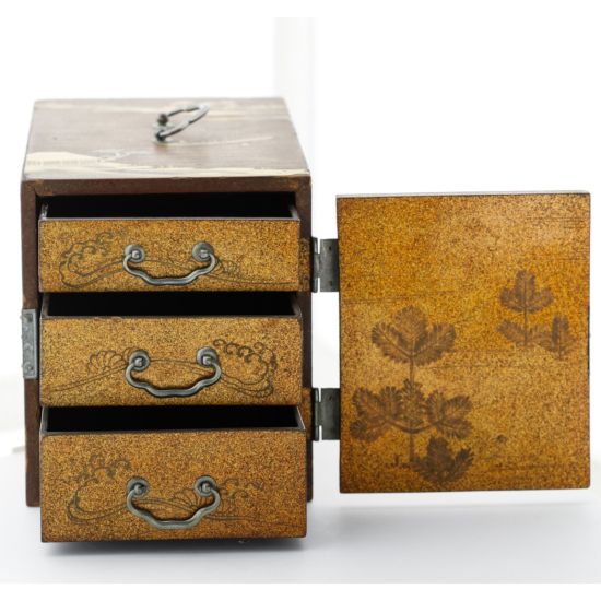 Kodansu, Small Lacquerware Cabinet for Incense, Wood, Landscape, Nature, Original Japanese antique