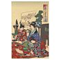 chikanobu, calligraphy, kimono, seven lucky gods, hotei, japanese woodblock print